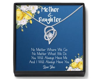 Collier mère fille : pendentif coeur en argent, carte cadeau personnalisée