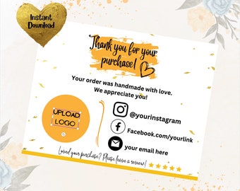PRINTABLE Thank You Business card Template/ Thank you for your purchase card.