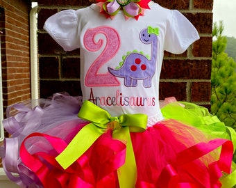 Personalized Embroidery Dino Birthday Ribbon Trimmed Tutu Set, Dinosaur, Any Birthday, Birthday outfit, Cake Smash, Tutu dress