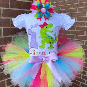Personalized Embroidery Dino Birthday Tutu Set, Dinosaur, Any Birthday, Tutu outfit, Tutu Dress, Party outfit, Cake Smash