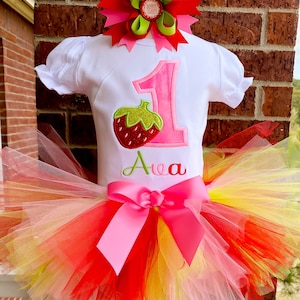 Personalized Embroidery Strawberry Tutu Set, Any Birthday, Tutu outfit, Tutu Dress,
