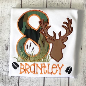 Personalized Embroidery Deer Hunting Birthday Shirt, Camo.