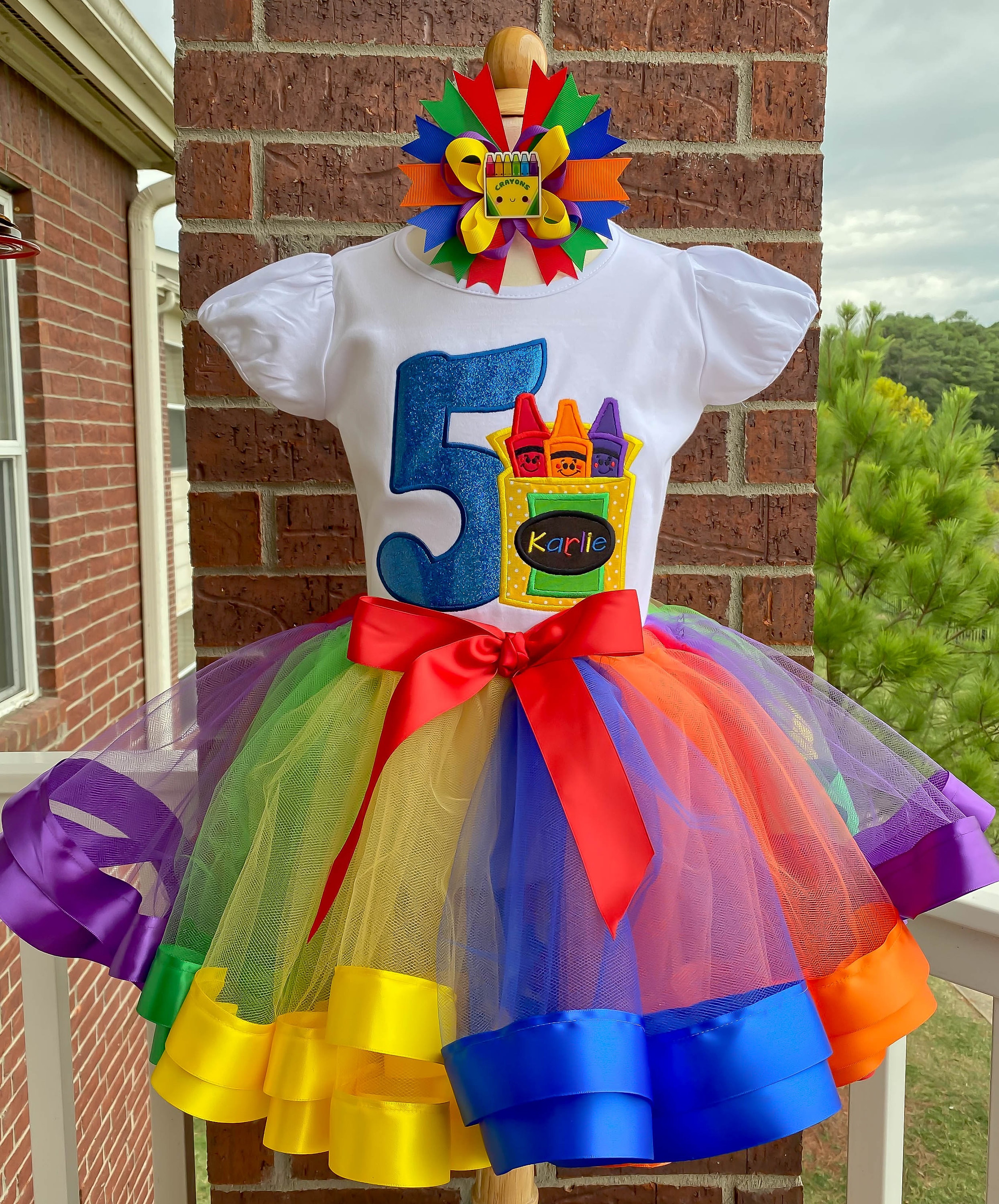 Buy Personalized Embroidery Crayon Birthday Ribbon Trimmed Tutu Set,  Coloring, Rainbow, Any Birthday, Birthday Outfit, Cake Smash, Tutu Dress  Online in India - Etsy
