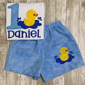 Personalized Embroidery Rubber Duck Birthday Short Set, Any Birthday, Cake smash outfit, Birthday Boy, Handmade Shorts.