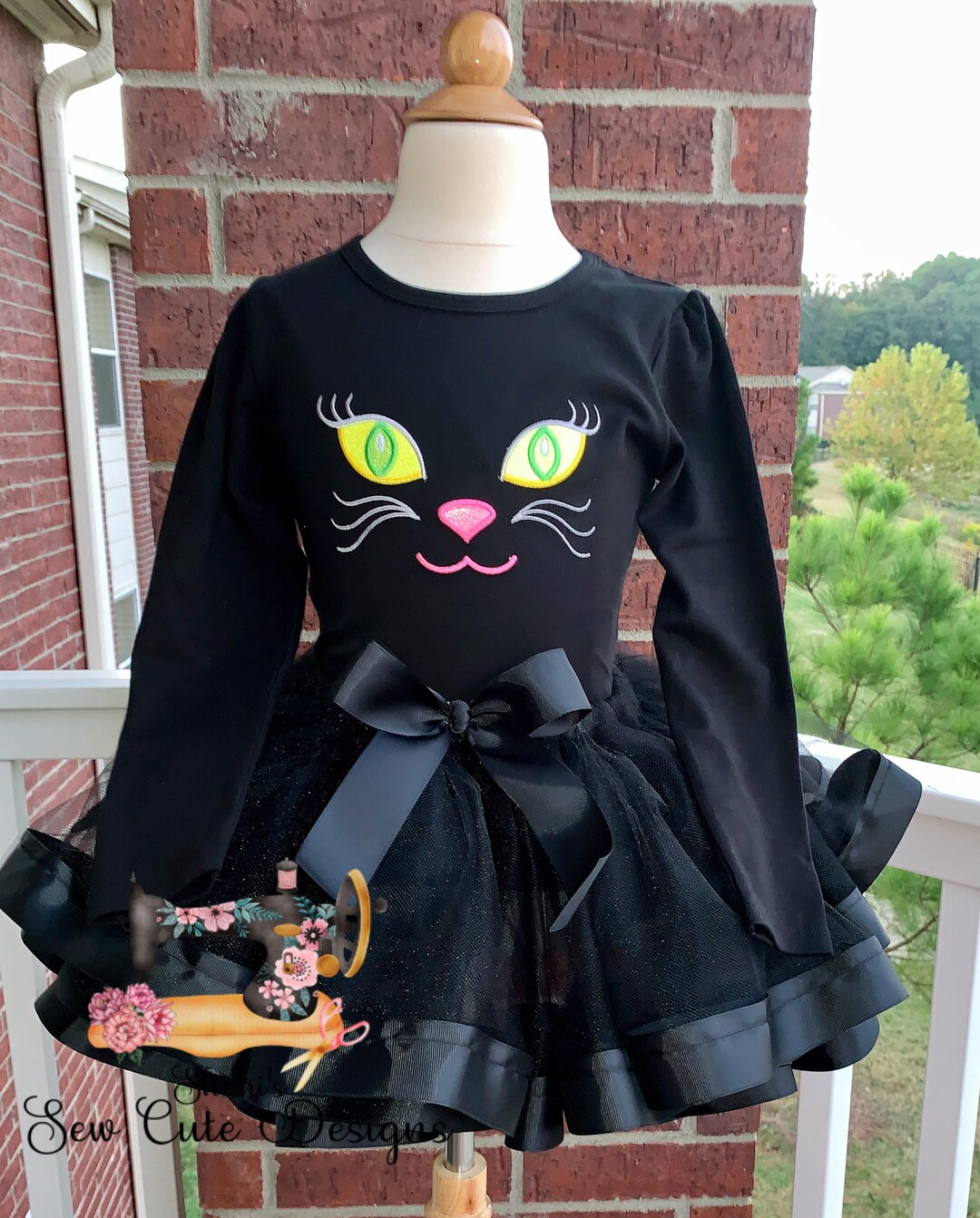 Personalized Embroidery Halloween Cat Trimmed Tutu Set, Tutu Outfit ...
