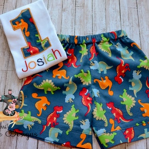 Personalized Embroidery Dinosaur Birthday Short Set, Any Birthday, Cake smash outfit, Birthday Boy, Handmade Shorts.