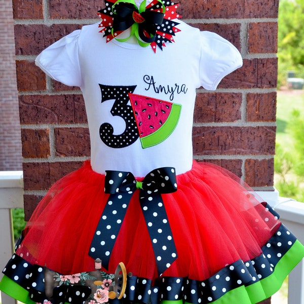 Personalized Embroidery Watermelon Ribbon Trimmed tutu set, Summer, Tutu outfit, Tutu Dress, Party Dress, Cake Smash