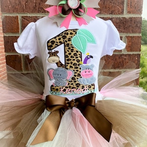 Personalized Embroidery Jungle, Safari, Tutu Set, Leopard Print, Any Birthday, Tutu outfit, Tutu Dress,