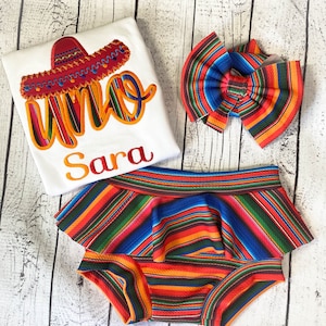 Personalized Embroidery Uno Birthday Outfit, Serape, Bummies, Belle Bottom pants, Flare Bottoms, Taco, Cinco De Mayo, Any Birthday, Uno Dos