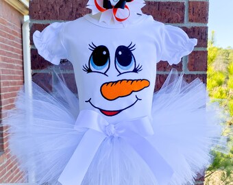 Gepersonaliseerde borduurwerk sneeuwpop tutu set, tutu jurk, winter, sneeuw, optocht outfit, tutu outfit.