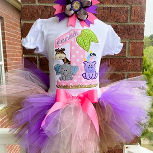 Personalized Embroidery Jungle, Safari, Tutu Set, Pink, Any Birthday, Tutu outfit, Tutu Dress,
