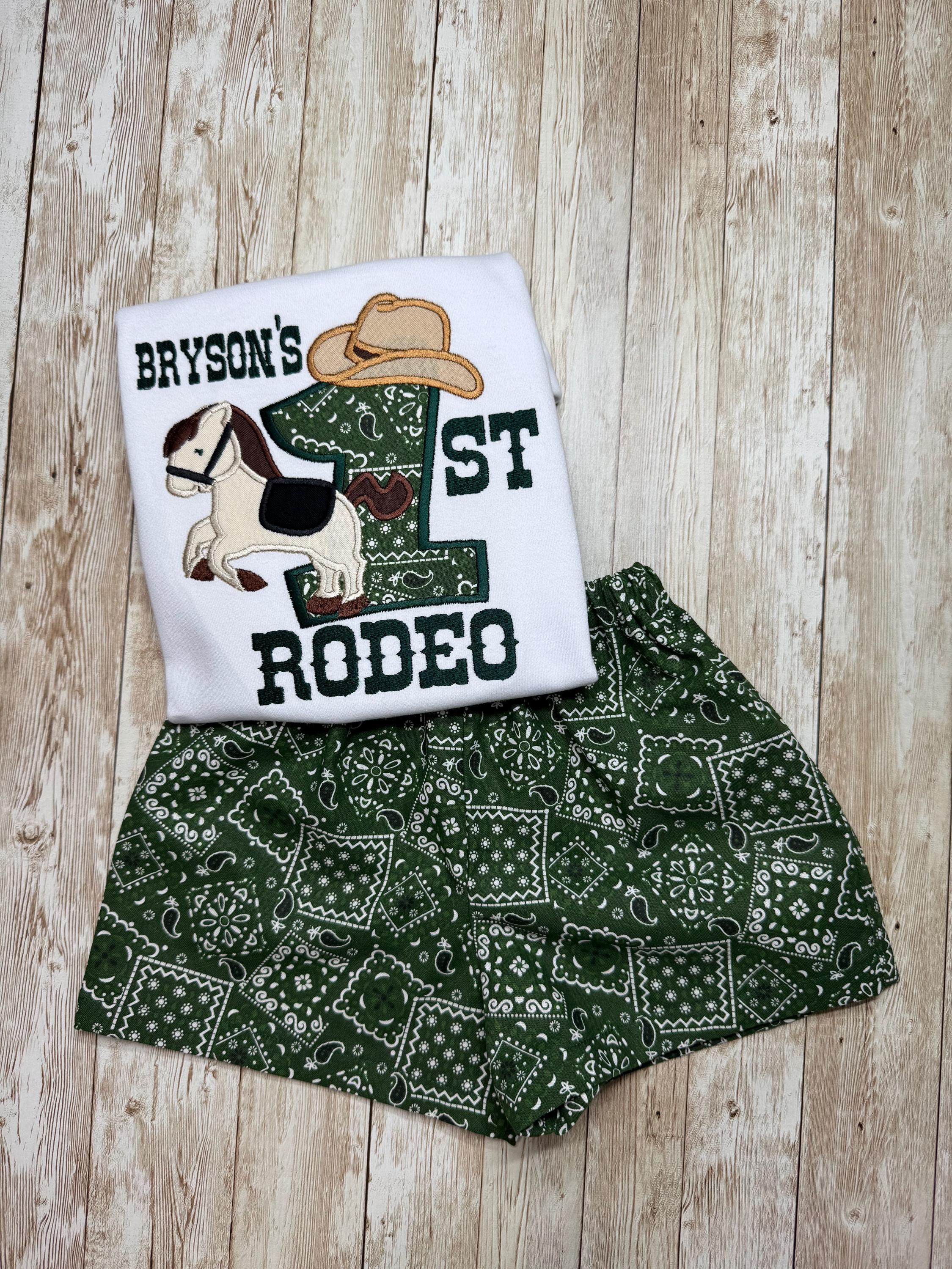 Personalized Embroidery First Rodeo Birthday Short Set, Sage Green, Can ...