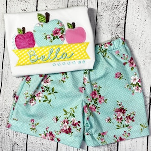 Personalisierte Stickerei Apfel-Trio, Back to School, Short Set.