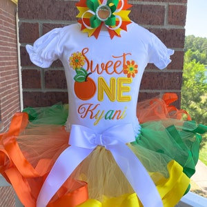 Personalized Embroidery Orange Blossom, Sweet One, Orange Birthday Tied Ribbon Trimmed Tutu Set, Any Birthday, Birthday outfit, Tutu dress,