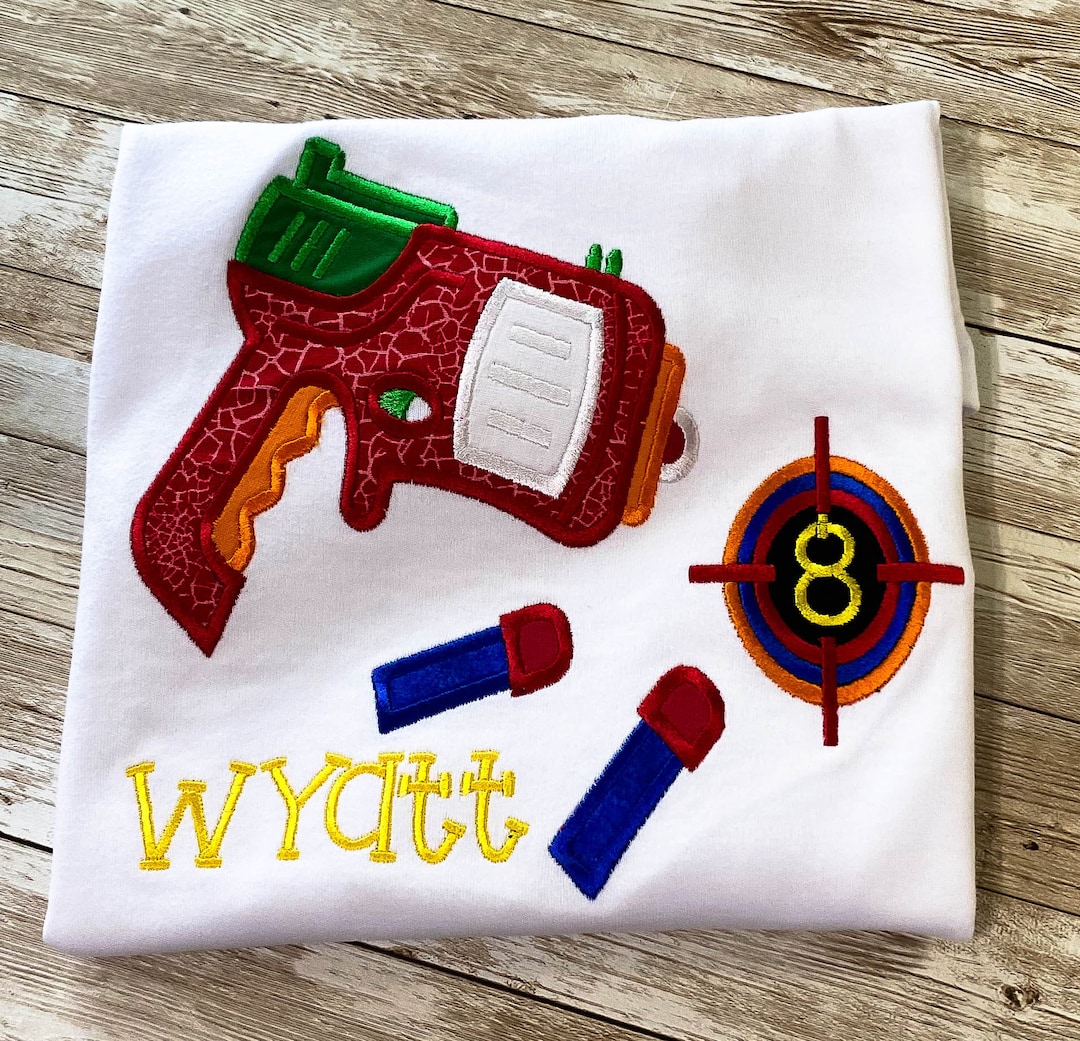 Personalized Embroidery Nerf Gun Birthday Shirt, Any Age, Nerf Party