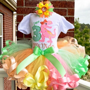 Personalized Embroidery Dino Birthday Ribbon Trimmed Tutu Set, Dinosaur, Any Birthday, Birthday outfit, Cake Smash, Tutu dress