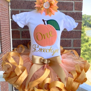 Personalized Embroidery Peach Birthday Tied Ribbon Trimmed Tutu Set, Peachy, Any Birthday, Birthday outfit, Cake Smash, Tutu dress, Party.