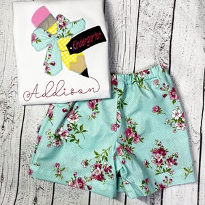 Personalized Embroidery Pencil Monogram, Back to School, Short Set.