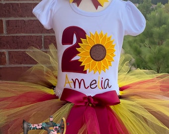 Personalized Embroidery Sunflower Tutu Set, Any Birthday, Tutu outfit, Tutu Dress,