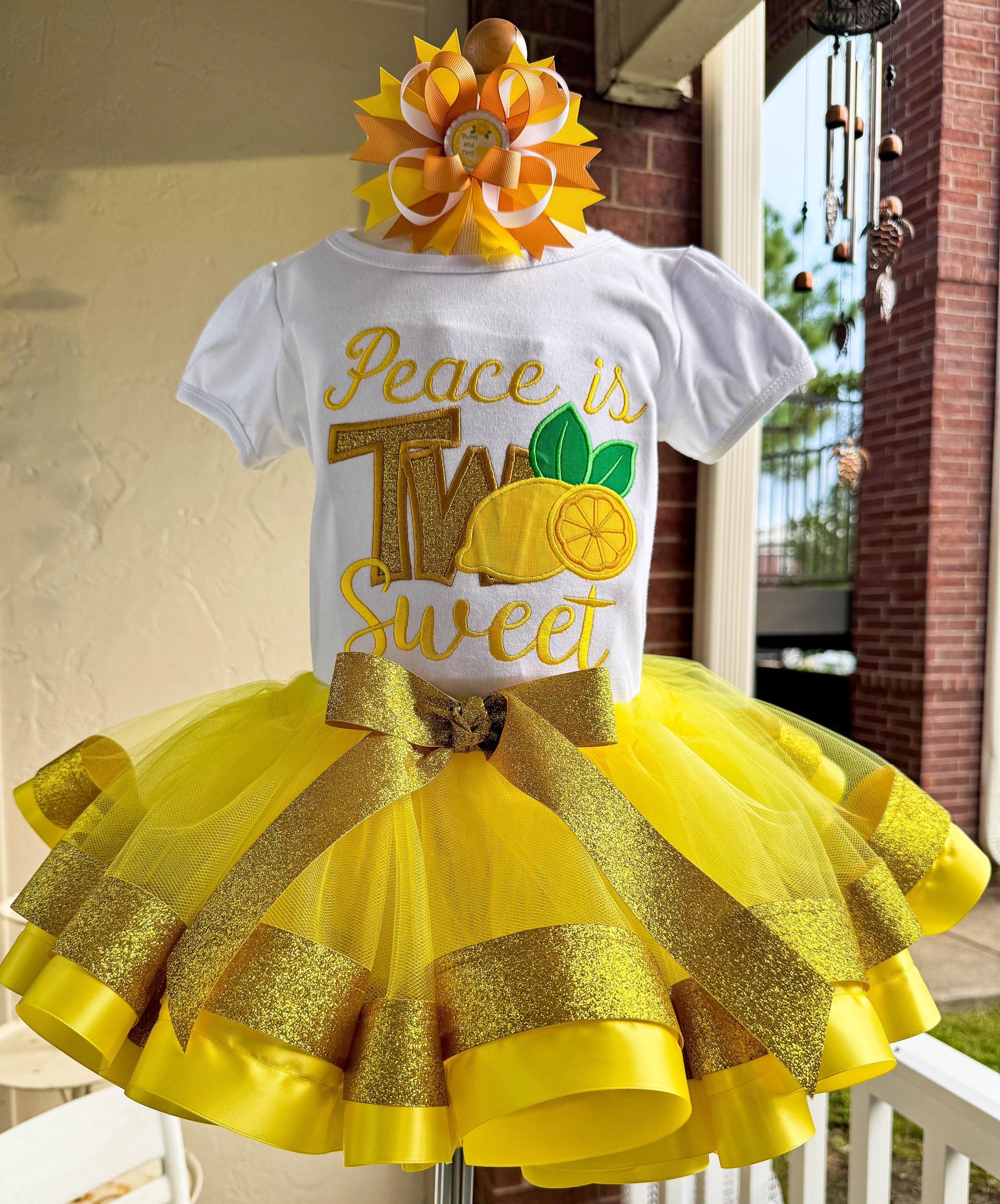 Personalized Embroidery Two sweet Lemon Birthday tutu set, Lemons, Gold and yellow, Any Birthday, Cake Smash.