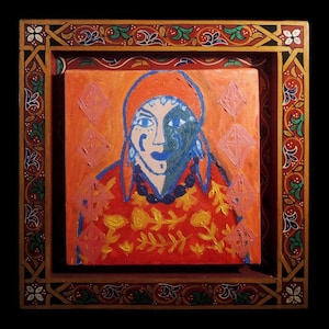 Pintura al óleo original: Retrato de mujer bereber marroquí con marco