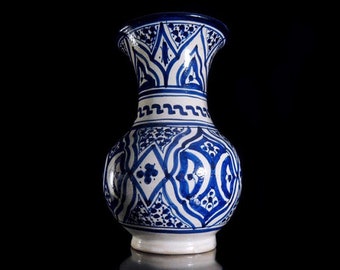 Vintage Handmade Moroccan Blue  Ceramic Vase