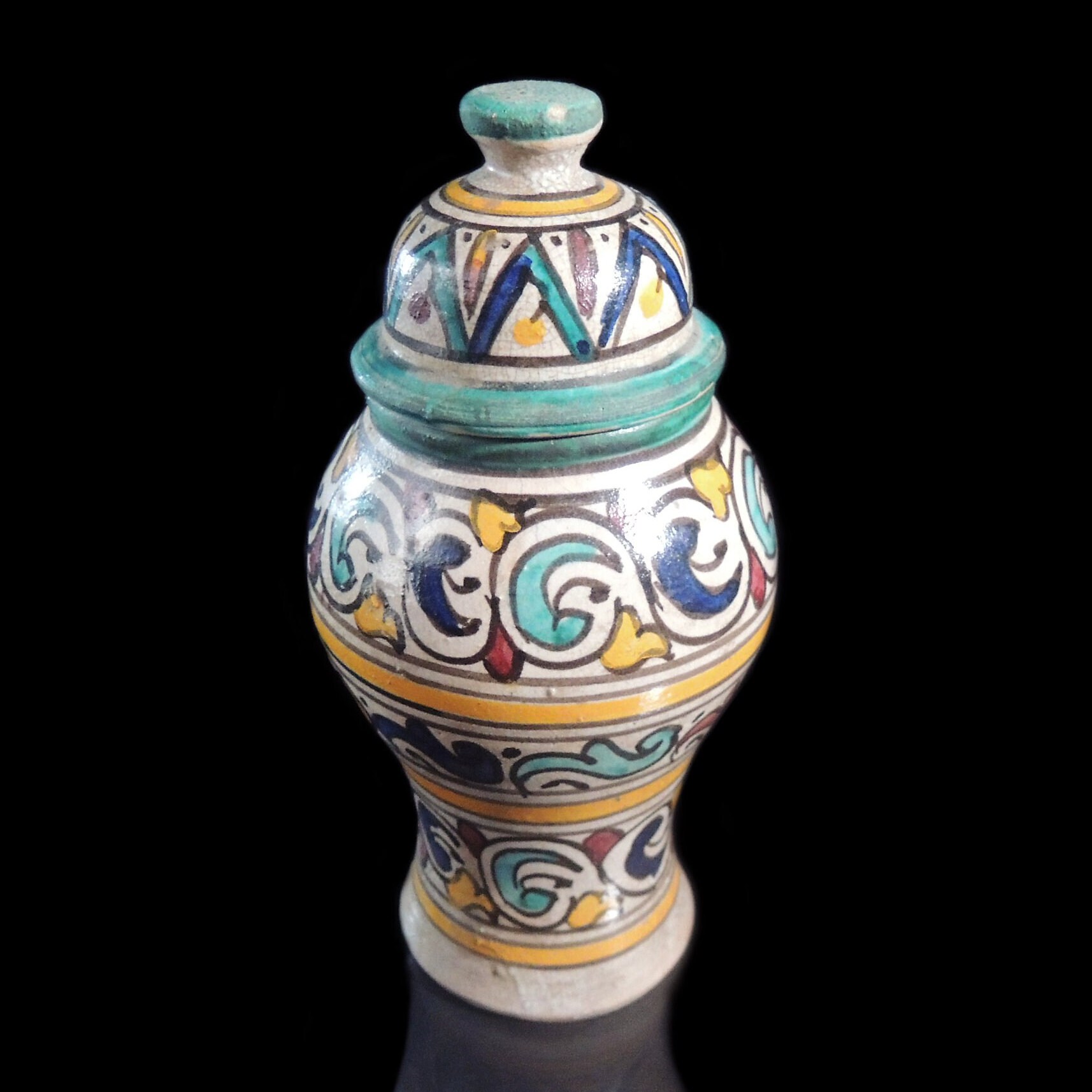 19世紀Antique Moroccan ceramic vase Vintage Handpainted Moroccan Ceramic Vase: Colorful Fez Pottery - Etsy
