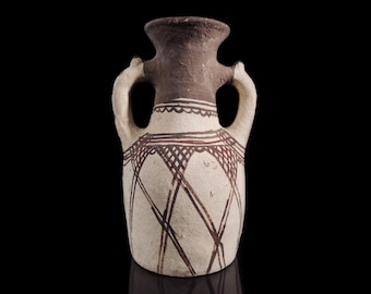 Jarra de terracota bereber vintage: cerámica del Rif marroquí pintada a mano