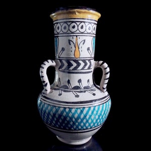 Vintage Handpainted Moroccan Ceramic Vase: Safi Home Decor