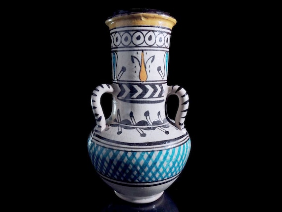 Vintage Handpainted Moroccan Ceramic Vase: Safi Home Decor - Etsy
