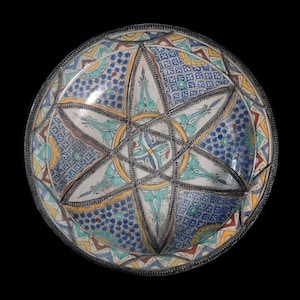 Colorful Moroccan Vintage Handmade Decorative Fez Plate with Metal 14.5&quot; / Moroccan Decor / Moroccan Handmade Gift / Islamic Art