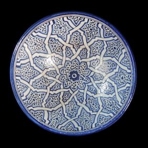 Vintage Handmade Moroccan Fez Blue Bowl, Blue Ceramic, Moroccan Decor, Vintage Bowl, Blue Pottery