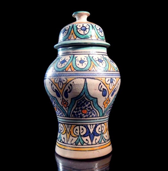 サイン入りヴィンテージ手描きモロッコフェズ陶器花瓶 - Etsy 日本