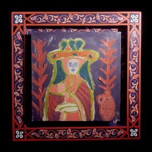 Pintura al óleo original: Retrato de mujer bereber marroquí con marco