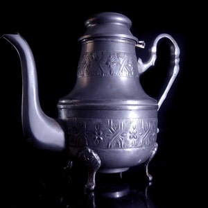 Vintage Handcrafted Moroccan Teapot: Stamped Metal Decorative Teapot