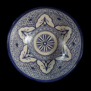 Vintage Handmade Moroccan Fez Blue Bowl, Blue Ceramic, Moroccan Decor, Vintage Bowl, Blue Pottery