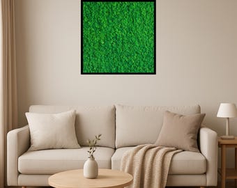Moss Wall Art – Square Nature Green Preserved Reindeer Lichen in Natural Oak Frame