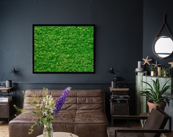 Moss Wall Art – Rectangle Nature Green Preserved Reindeer Lichen in Natural Oak Frame