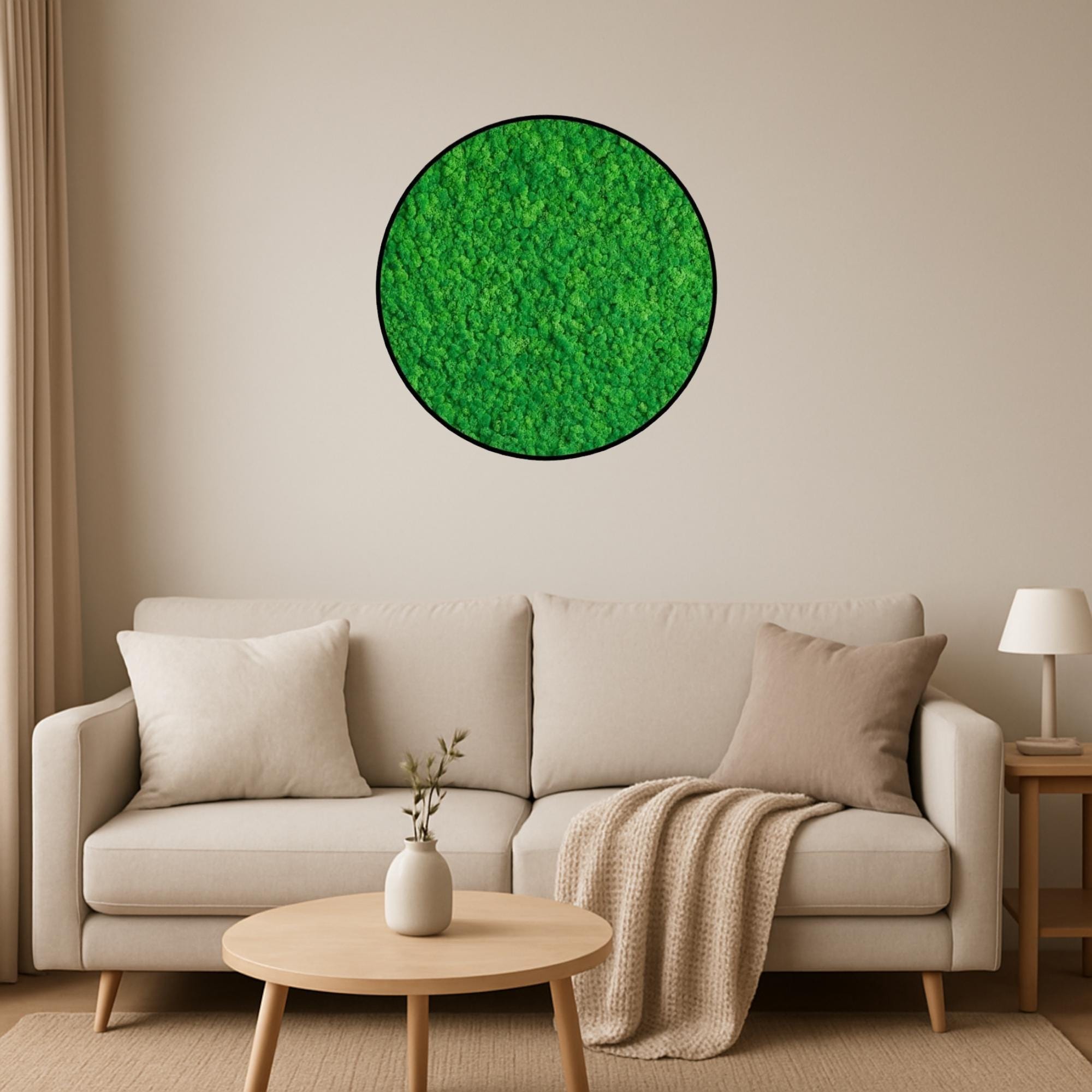 Round Moss Picture • Green Wall Art Decor • Nature Green Lichen Moss Circle Wooden Frame • Stabilized Preserved Moss • Floral decorations