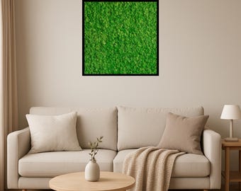 Moss Wall Art – Square Light Green Preserved Reindeer Lichen in Natural Oak Frame