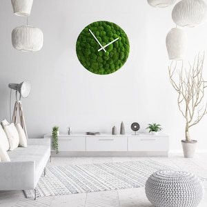 Horloge murale mousse | Art déco murale verte | Mousse stabilisée stabilisée | Cadre en mousse | Décorations florales
