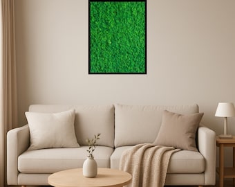 Moss Wall Art – Rectangle Nature Green Preserved Reindeer Lichen in Natural Oak Frame