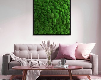 Moss Wall Art – Square Preserved Nature Green Ball Moss in Oak Frame