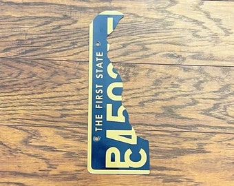 Delaware State License Plate CNC-cut into the shape of the state of Delaware