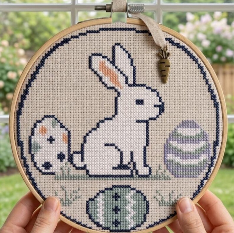 Easter Bunny Cross Stitch Pattern | Cottagecore Rabbit Eggs Embroidery ...