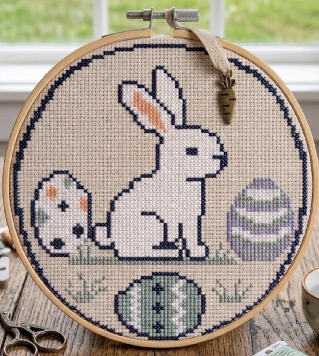 Easter Bunny Cross Stitch Pattern | Cottagecore Rabbit Eggs Embroidery ...