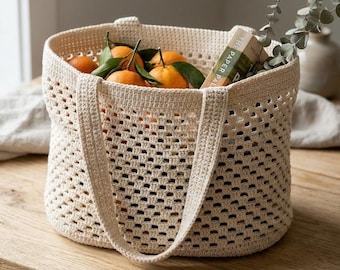 Crochet Mesh Tote Bag Pattern | Beginner Market Bag | Summer Beach Bag Pattern | Instant Download PDF