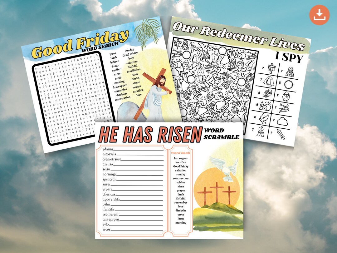 Christian Easter Activity Pages for Kids He is Risen Printables