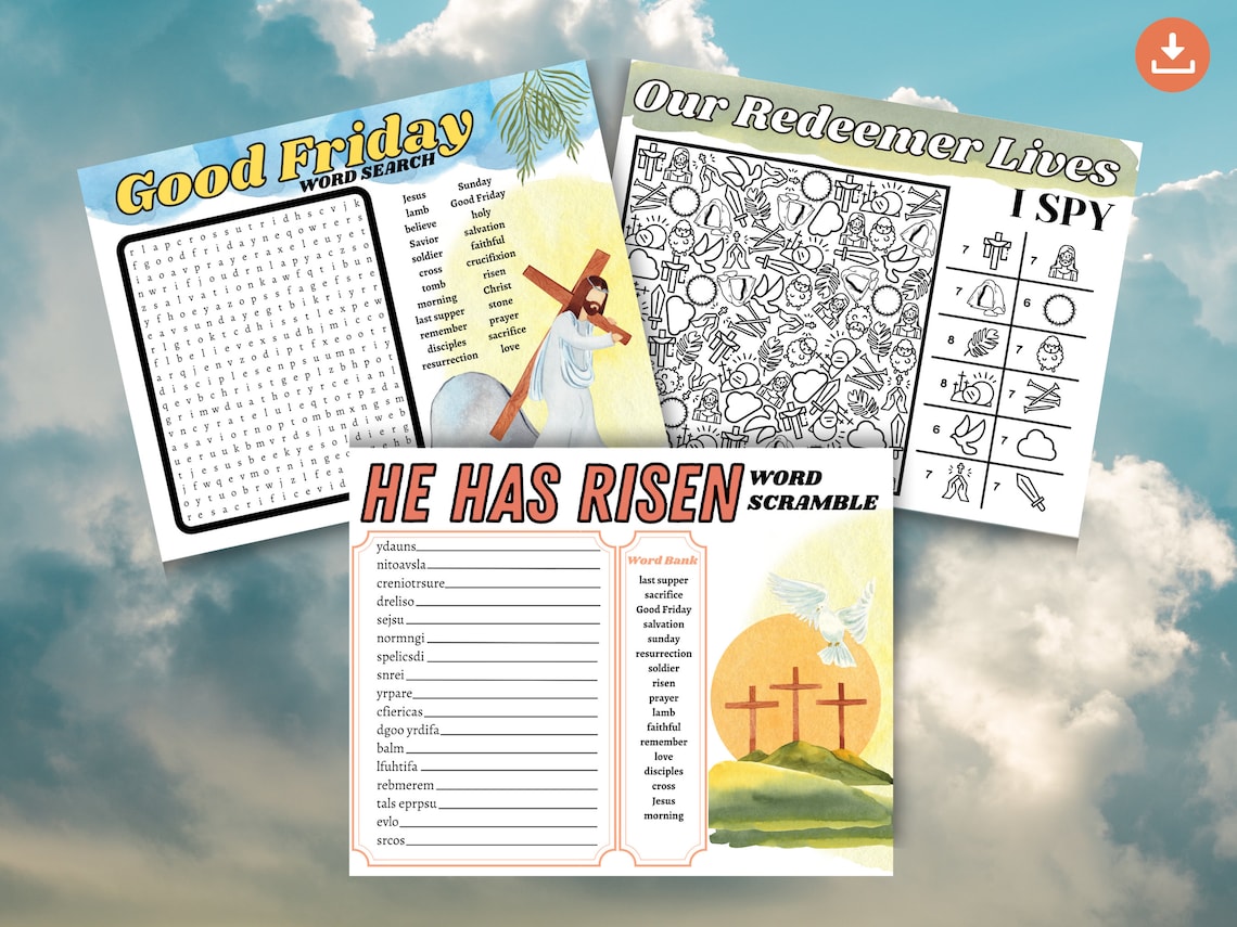 Christian Easter Activity Pages for Kids He is Risen Printables
