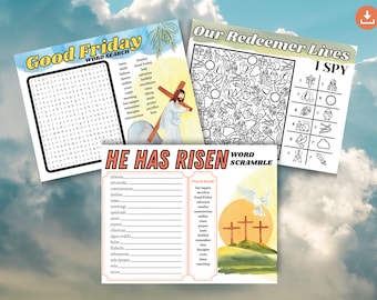 Christian Easter Activity Pages for Kids | He is Risen Printables | Scripture Coloring | Good Friday and Lent Activities